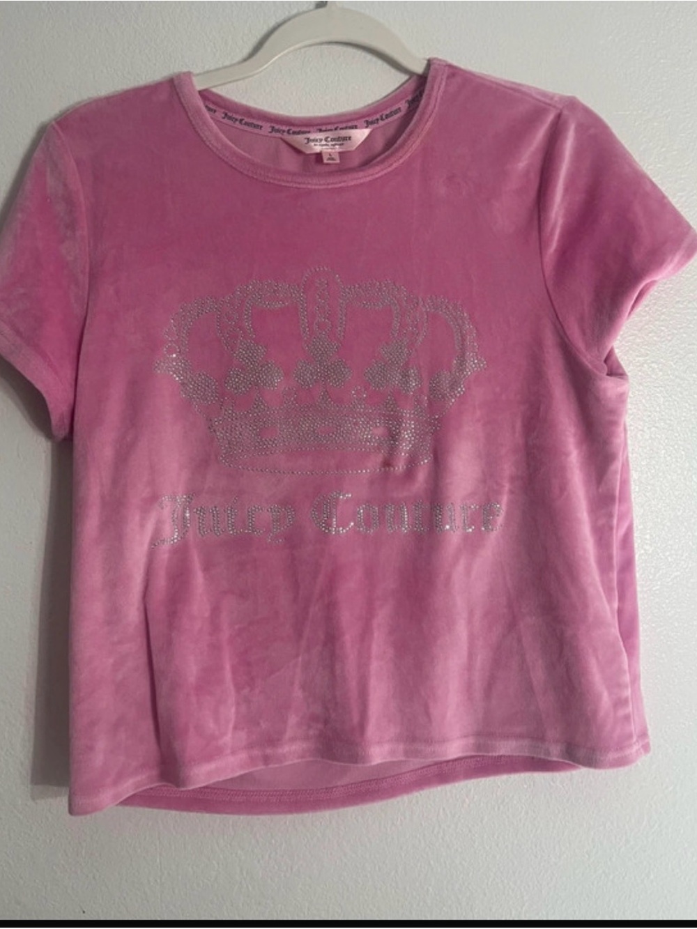 Juicy Couture Girls' Pink Velvet Crown Tee with Rhinestone Logo
